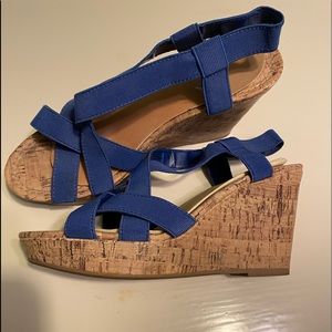 Royal blue cross strap wedges